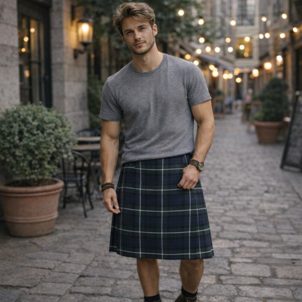 Black Watch Tartan Scottish Wool Kilt Traditional Pleated Buckle Waist